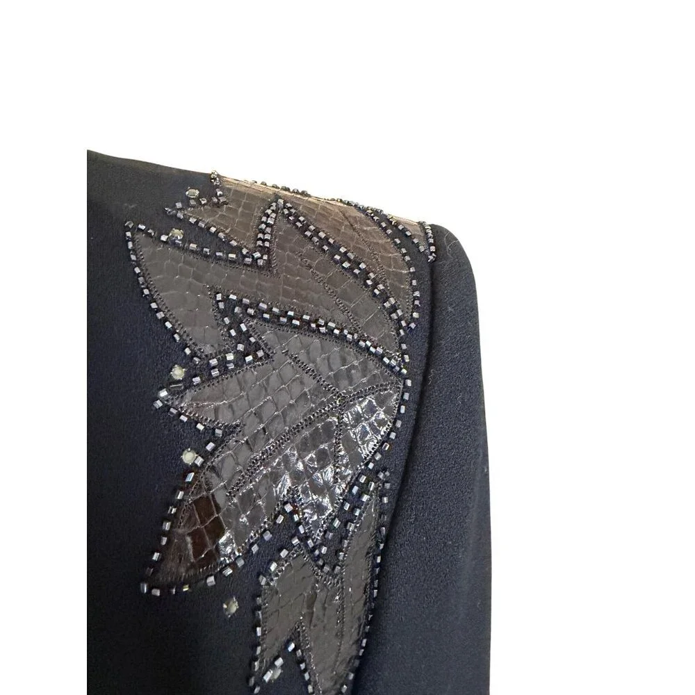 Nolan Miller Womens Bolero Jacket Skirt Set Size 6 Black Wool Snakeskin Beaded - Picture 5 of 13